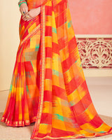 Vishal Prints Cherry Red Printed Georgette Saree With Fancy Border