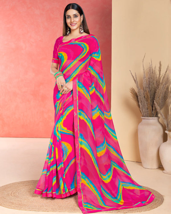 Vishal Prints Hot Pink Printed Georgette Saree With Fancy Border