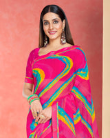 Vishal Prints Hot Pink Printed Georgette Saree With Fancy Border