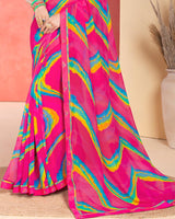 Vishal Prints Hot Pink Printed Georgette Saree With Fancy Border