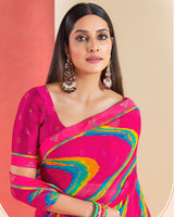 Vishal Prints Hot Pink Printed Georgette Saree With Fancy Border