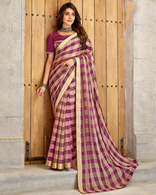 Vishal Prints Dark Fuchsia Fancy Chiffon Designer Saree