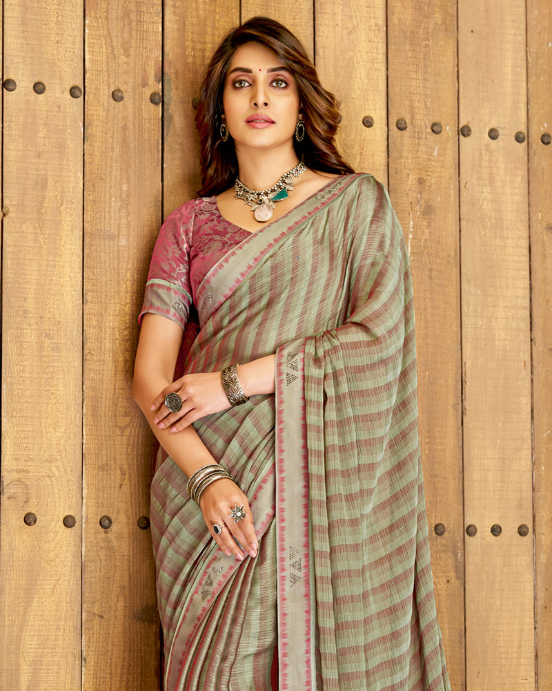 Vishal Prints Turquoise Green Fancy Chiffon Designer Saree