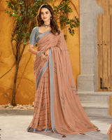 Vishal Prints Dark Peach Fancy Chiffon Designer Saree