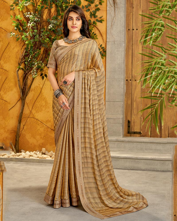 Vishal Prints Sand Brown Fancy Chiffon Designer Saree