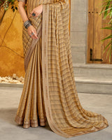 Vishal Prints Sand Brown Fancy Chiffon Designer Saree