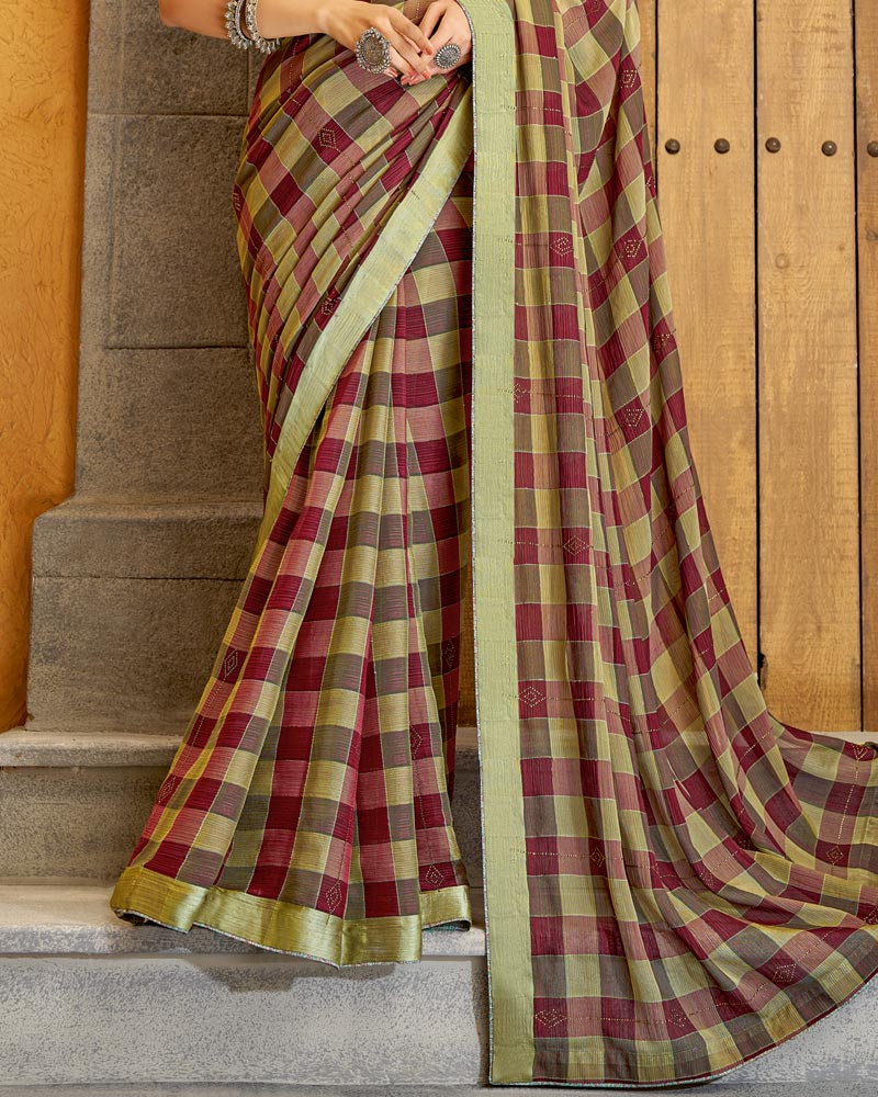 Vishal Prints Burgundy Fancy Chiffon Designer Saree