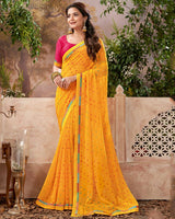 Vishal Prints Mustard Printed Georgette Saree With Fancy Border