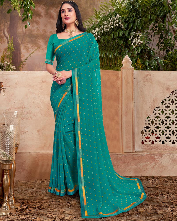 Vishal Prints Teal Green Printed Georgette Saree With Fancy Border