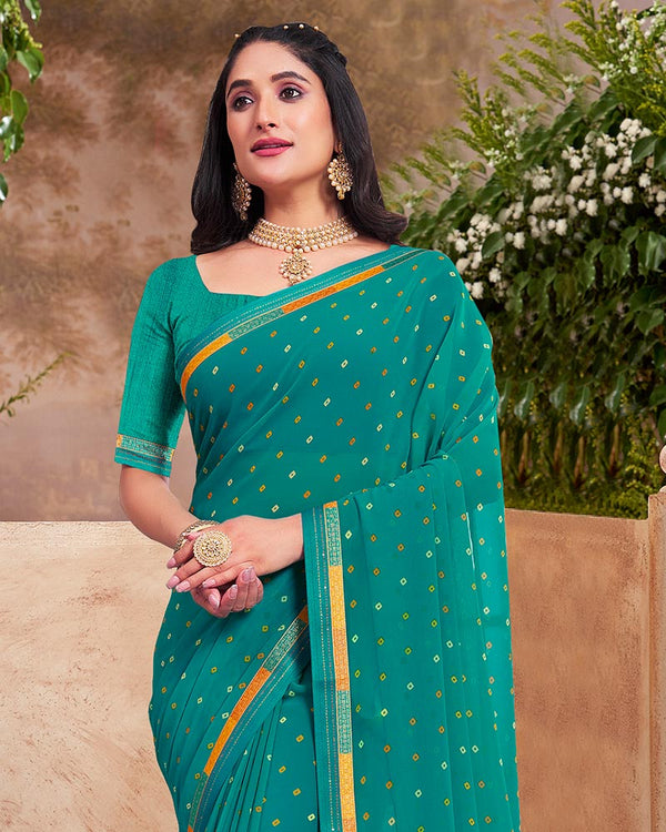 Vishal Prints Teal Green Printed Georgette Saree With Fancy Border