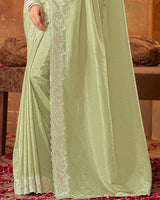 Vishal Prints Pastel Olive Crushed Zari Chiffon Swarovski Work Saree With Cut Work Jarkan Border