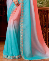 Vishal Prints Peach Fancy Crushed Chiffon Swarovski Work Saree With Embroidery Cut Work Border