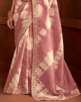 Vishal Prints Dusty Pink Crushed Zari Chiffon Batik Print Saree With Swarovski Work And Embroidery Border