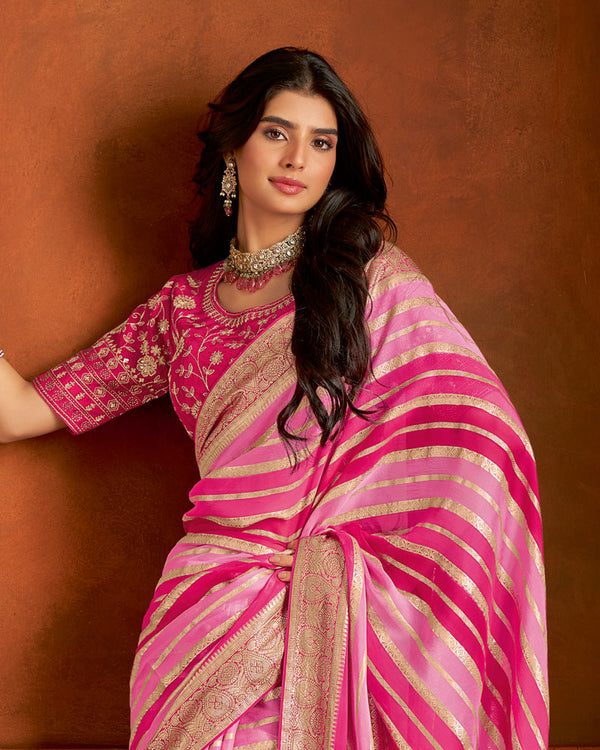 Vishal Prints Deep Cerise Pink Pure Viscose Zari Weaving And Zari Lining Saree With Border And Tassel