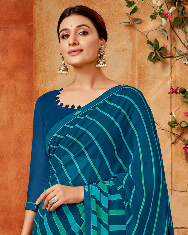 Vishal Prints Atoll Blue Printed Georgette Saree With Fancy Border