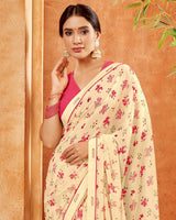 Vishal Prints Peach Yellow Printed Georgette Saree With Fancy Border