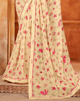 Vishal Prints Peach Yellow Printed Georgette Saree With Fancy Border