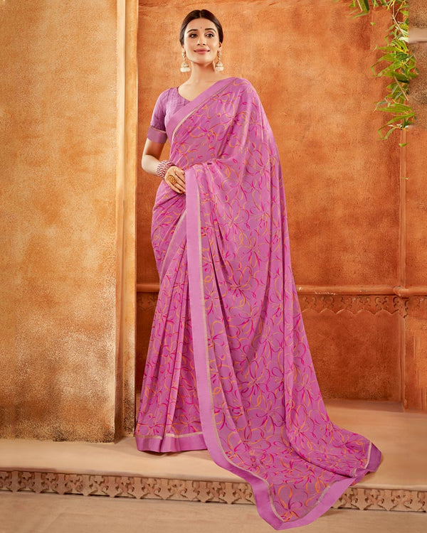 Vishal Prints Tapestry Pink Printed Georgette Saree With Fancy Border