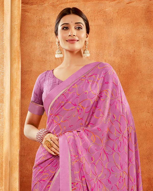 Vishal Prints Tapestry Pink Printed Georgette Saree With Fancy Border