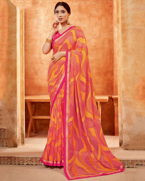 Vishal Prints Amaranth Pink Printed Georgette Saree With Fancy Border