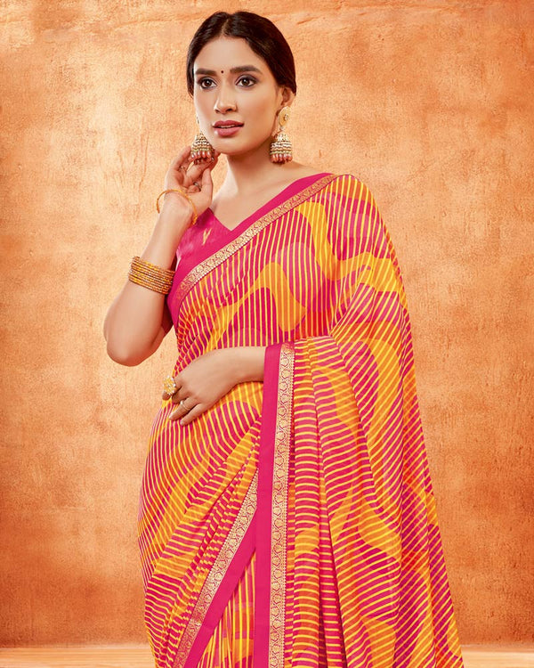 Vishal Prints Amaranth Pink Printed Georgette Saree With Fancy Border