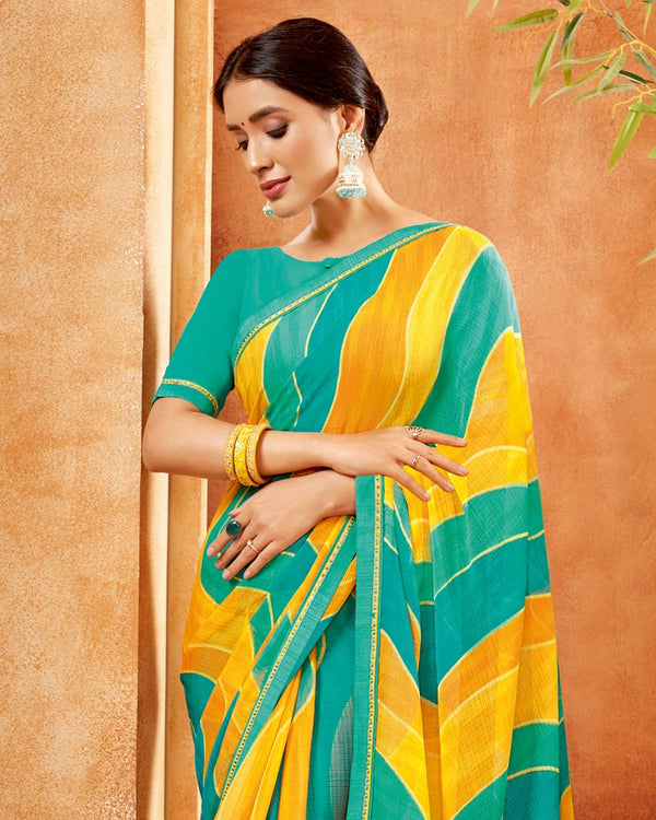 Vishal Prints Aqua Green Printed Georgette Saree With Fancy Border