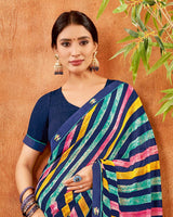 Vishal Prints Navy Blue Printed Georgette Saree With Fancy Border