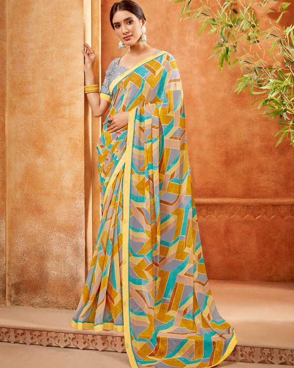 Vishal Prints Multi Color Printed Georgette Saree With Fancy Border