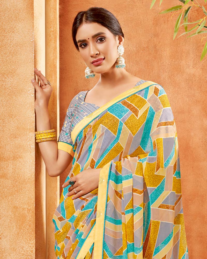 Vishal Prints Multi Color Printed Georgette Saree With Fancy Border