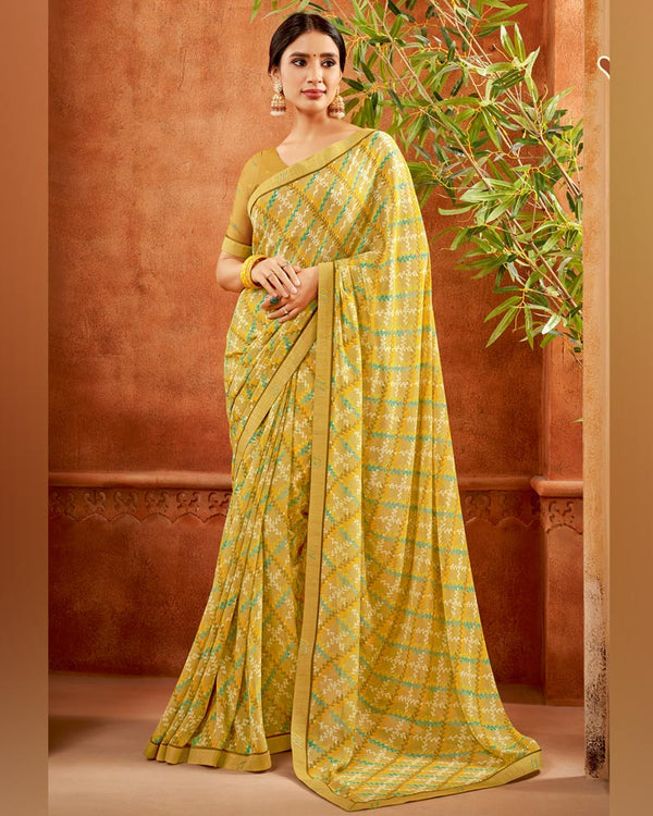 Vishal Prints Sand Brown Printed Georgette Saree With Fancy Border