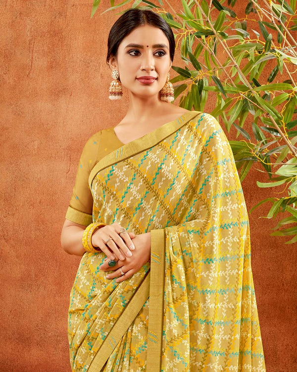 Vishal Prints Sand Brown Printed Georgette Saree With Fancy Border