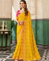 Vishal Prints Golden Yellow Designer Fancy Chiffon Saree With Fancy Border