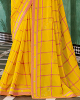 Vishal Prints Golden Yellow Designer Fancy Chiffon Saree With Fancy Border