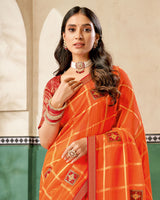 Vishal Prints Dark Orange Designer Fancy Chiffon Saree With Patch Work And Fancy Border