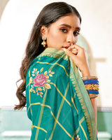 Vishal Prints Teal Green Designer Fancy Chiffon Saree With Patch Work And Fancy Border