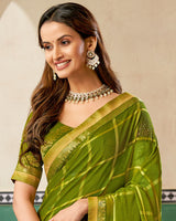 Vishal Prints Dark Olive Green Designer Fancy Chiffon Saree With Diamond Work And Fancy Border