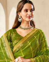 Vishal Prints Dark Olive Green Designer Fancy Chiffon Saree With Diamond Work And Fancy Border