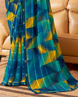 Vishal Prints Blue Printed Patterned Georgette Saree With Fancy Border