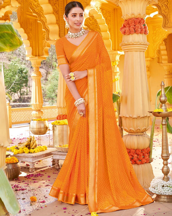 Vishal Prints Yellowish Orange Printed Georgette Saree With Fancy Border