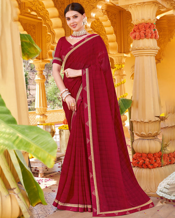 Vishal Prints Burgundy Printed Georgette Saree With Fancy Border