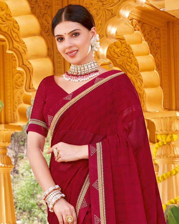 Vishal Prints Burgundy Printed Georgette Saree With Fancy Border