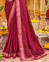 Vishal Prints Burgundy Printed Chiffon Saree With Fancy Border