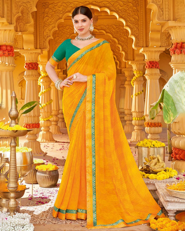 Vishal Prints Yellowish Orange Printed Georgette Saree With Fancy Border