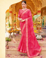 Vishal Prints Red Pink Printed Georgette Saree With Fancy Border