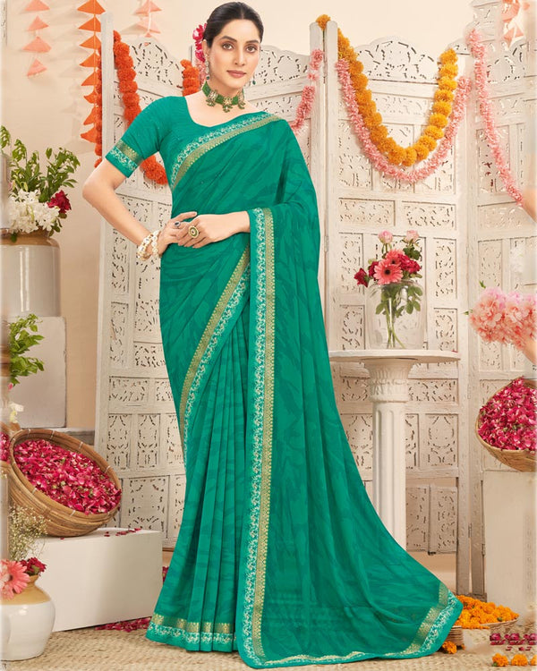 Vishal Prints Rama Green Printed Georgette Saree With Fancy Border