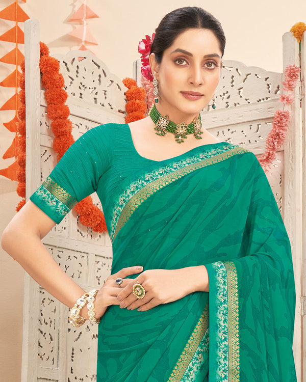 Vishal Prints Rama Green Printed Georgette Saree With Fancy Border