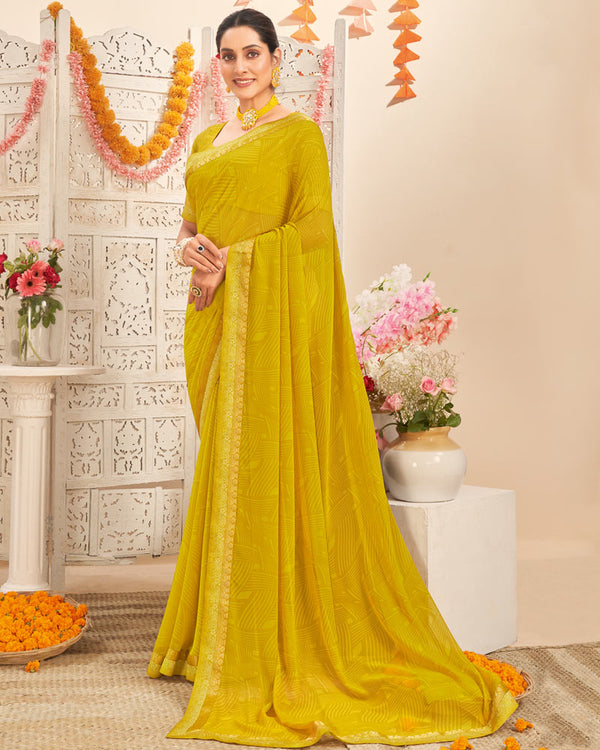 Vishal Prints Corn Yellow Printed Georgette Saree With Fancy Border