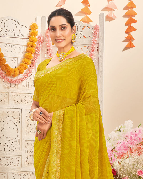 Vishal Prints Corn Yellow Printed Georgette Saree With Fancy Border