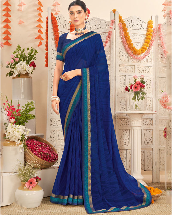 Vishal Prints Navy Blue Printed Georgette Saree With Fancy Border