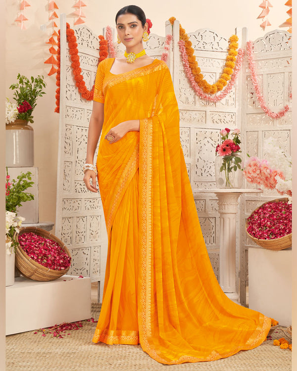 Vishal Prints Saffron Color Printed Georgette Saree With Fancy Border